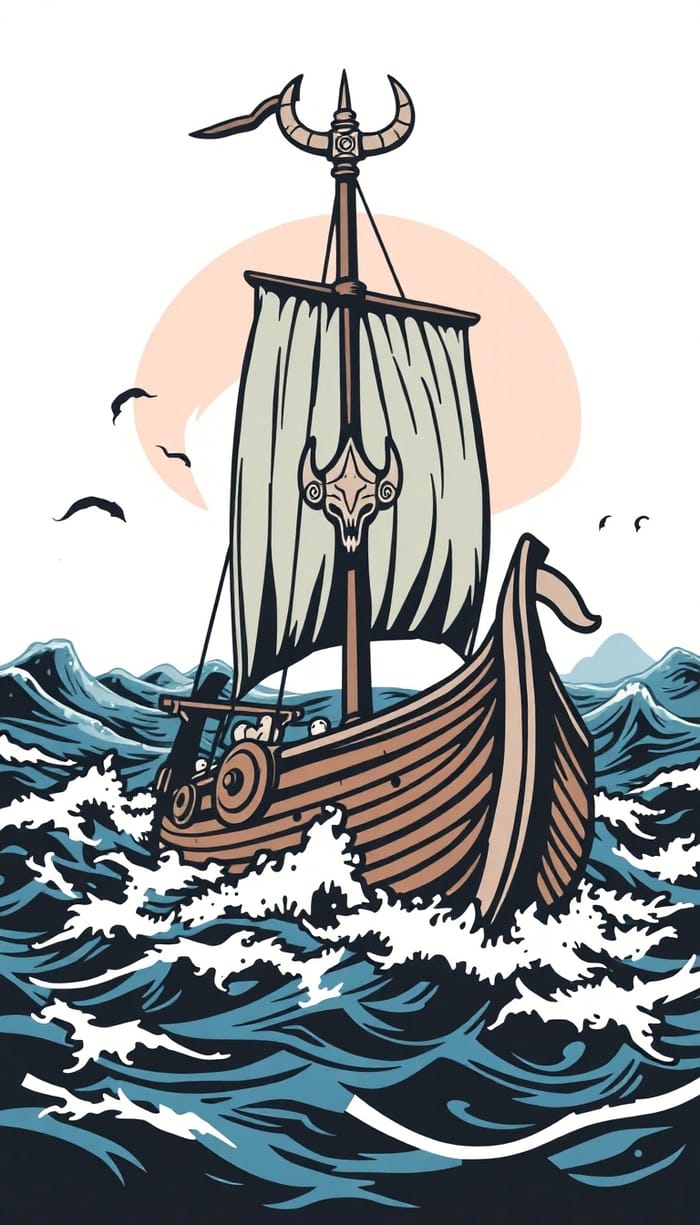 Bold Viking T-Shirt Design with Longship & Runes