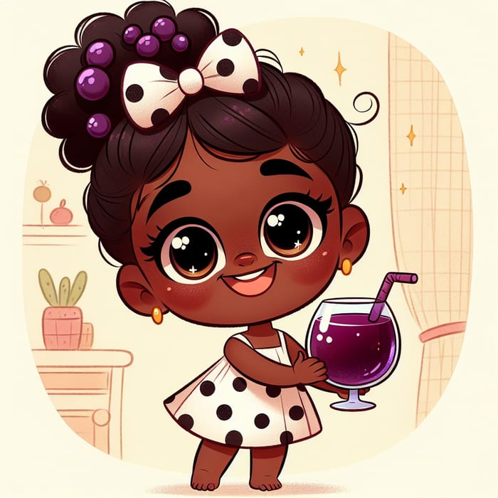 Charming Cartoon Girl Enjoying Grape Juice