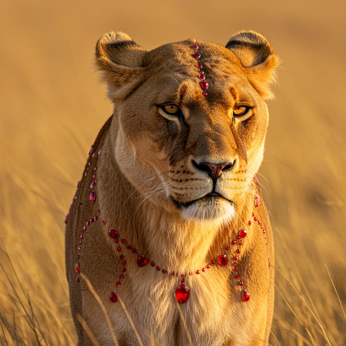 Lioness with Stunning Red Gems