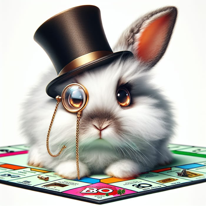 Cute Bunny Rabbit Playing Monopoly in Top Hat and Monocle