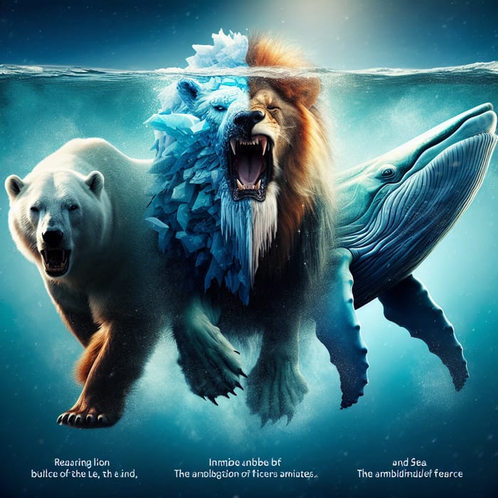 Majestic Hybrid: Lion, Polar Bear & Whale in Water