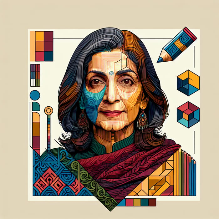 Colorful South Asian Woman Portrait with 3 Art Elements