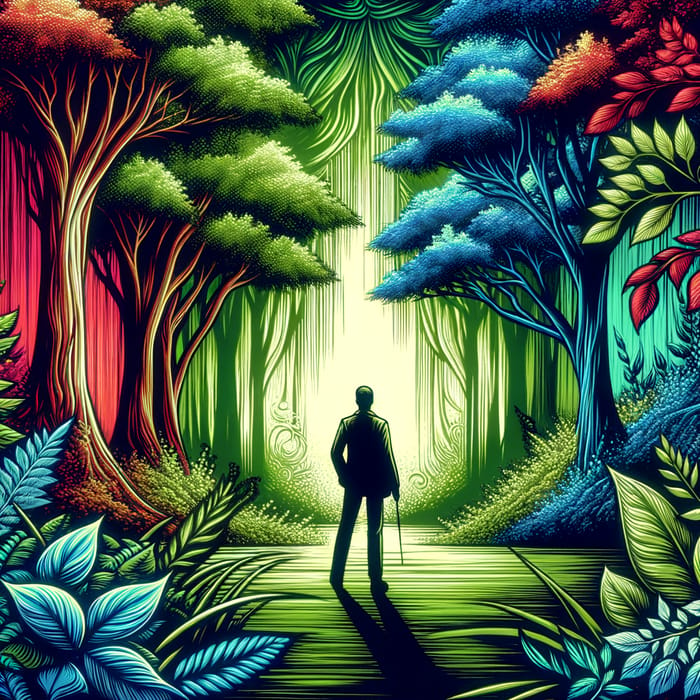 Enigmatic Figure in Verdant Forest - Captivating and Enchanting Composition