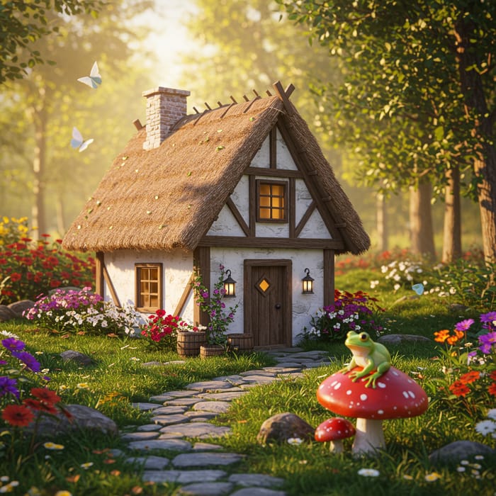 Charming Cottage in the Woods with Flowers & Frog