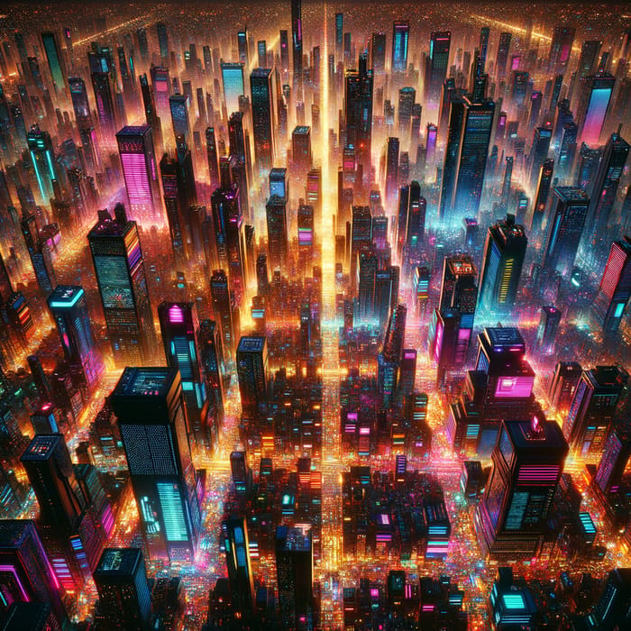 Vibrant Cyberpunk Cityscape: Futuristic Neon Lights & Energy