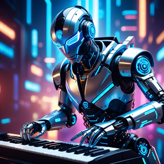 Futuristic Robot Musician in Cybernetic Style