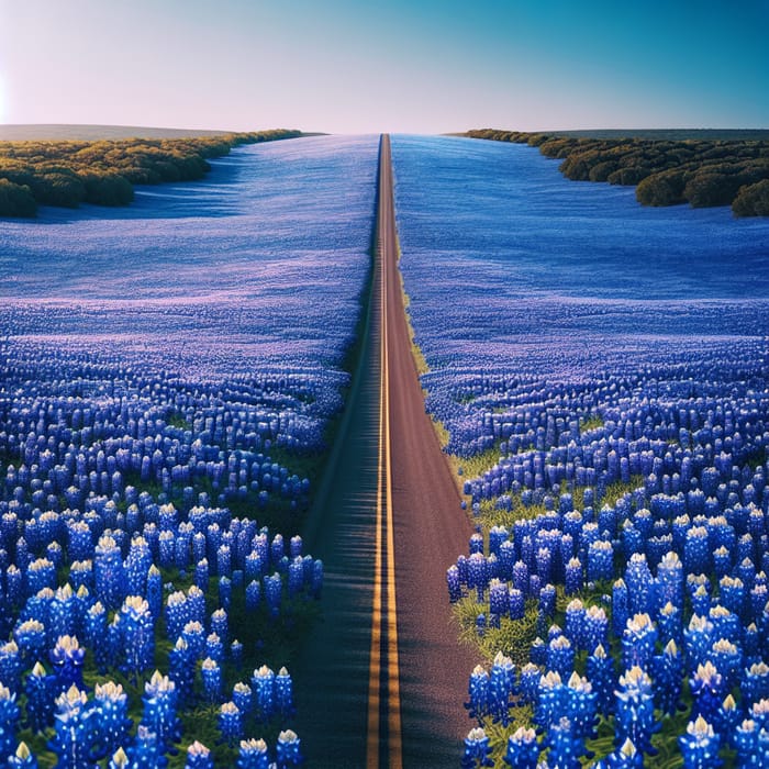 Beautiful Bluebonnet Fields with a Serene Road