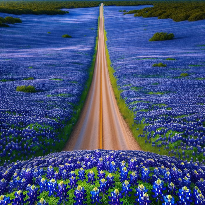 Beautiful Bluebonnet Field with Country Road