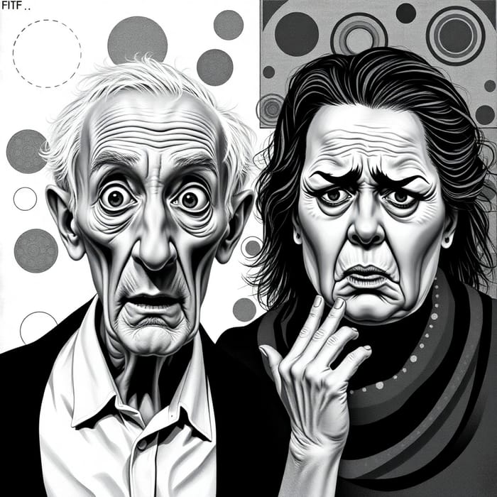 Surprised Elderly Man and Terrified Woman Portrait