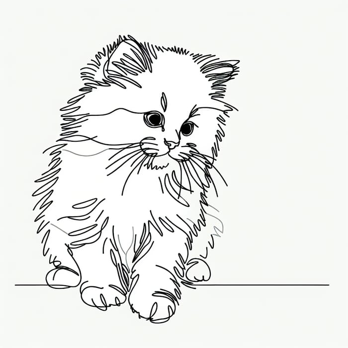 Minimalist Line Drawing of a Siberian Kitten