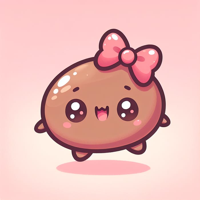 Kawaii Brown Bean with Pink Bow Illustration