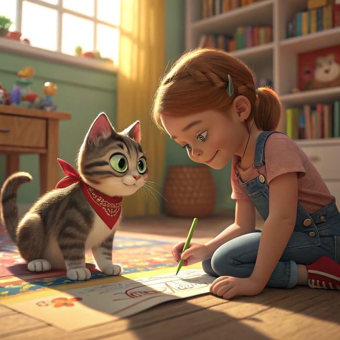 Heartwarming Pixar Cat and Girl Animation