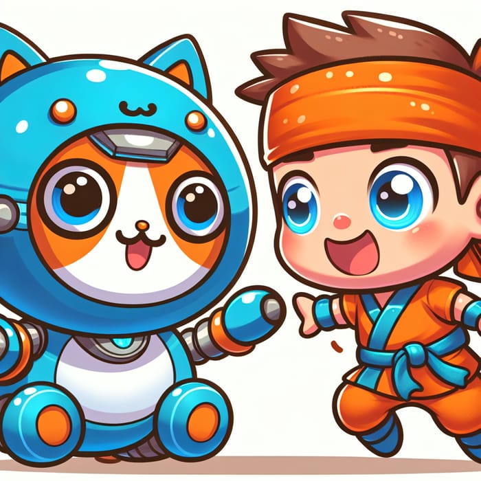 Doraemon and Naruto Playful Fight: Chubby Robot Cat vs. Ninja Boy