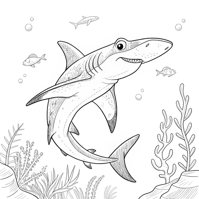 Hammerhead Shark Coloring Page - Black & White