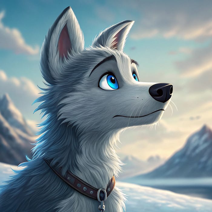 Beautiful Grey Canine Art with Blue Eyes