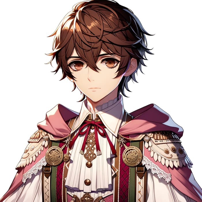 Anime Boy with Piercing Brown Eyes in Vintage Medieval Garb