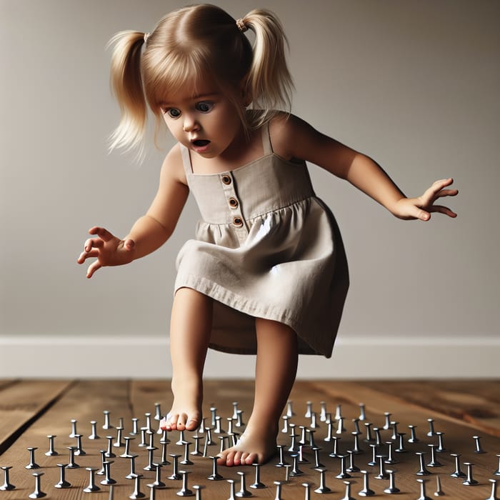 Brave Girl Steps on Thumbtacks: A Courageous Moment