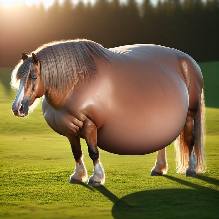 Cheerful Horse with Enlarged Belly Enjoying Peaceful Pasture