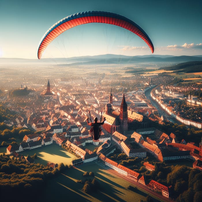 Paraglider Flying Over Freiburg, Germany | Black Forest City View