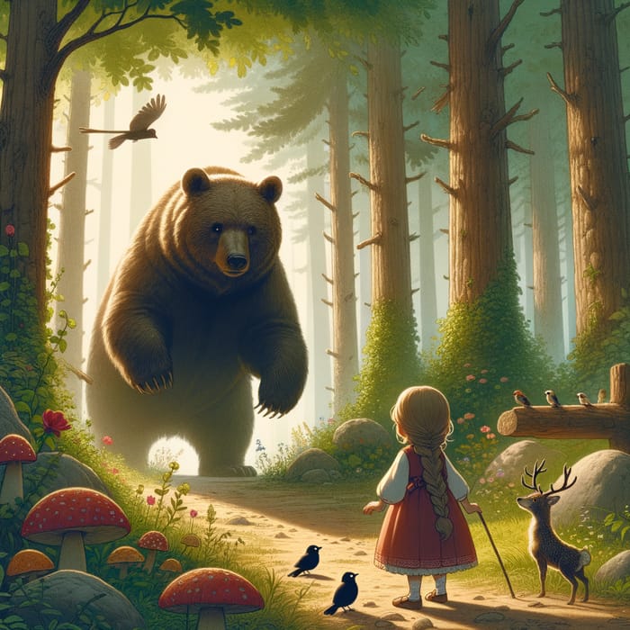 Bear Encounter with Little Girl in Forest