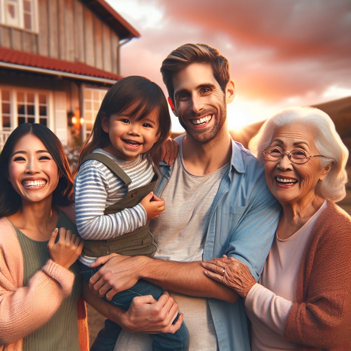 Happy Multi-Generational Family Gathering at Sunset