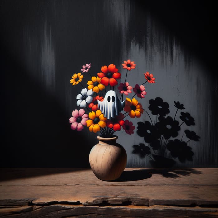 Bright Flowers in a Small Vase Against Dark Background