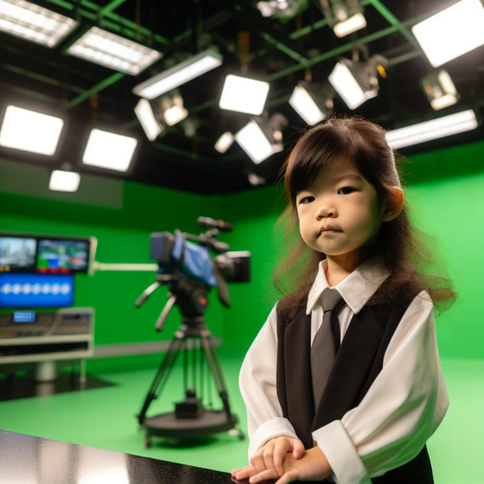 4-Year-Old Girl in Formal Attire at News Studio