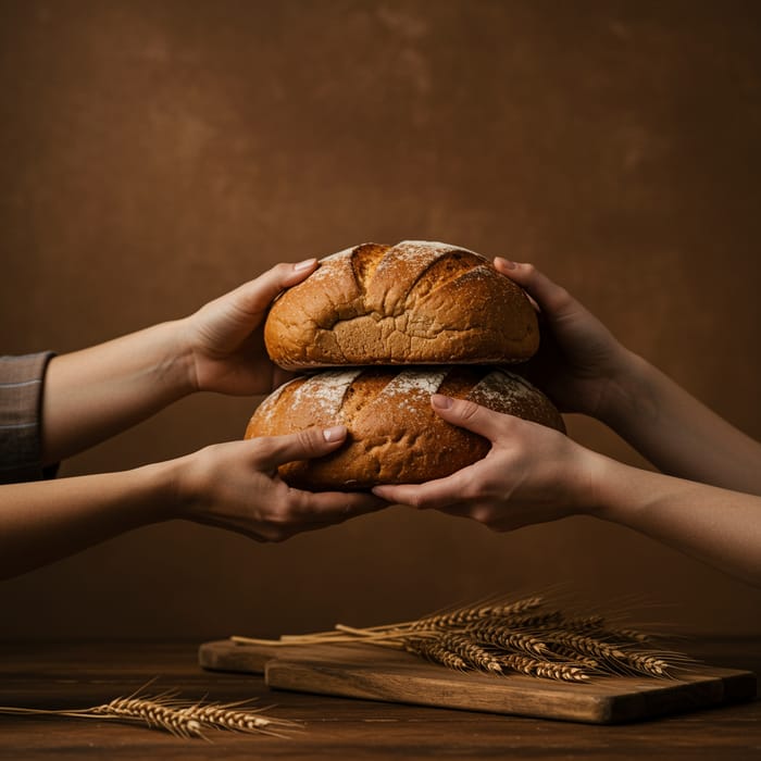 Exchange of Joy: Artful Bread Sharing Moment