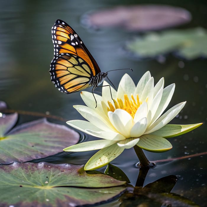 Vibrant Butterfly on Radiant Lotus Flower