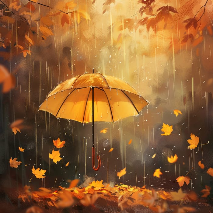 Autumn Rain Scene: Digital Painting with Umbrella