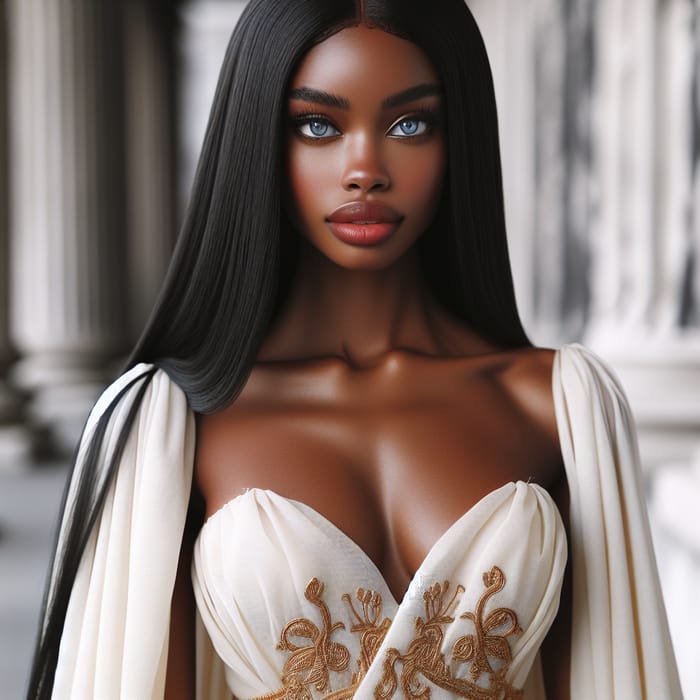 Beautiful Black Irish Woman in Ivory Greek Robe