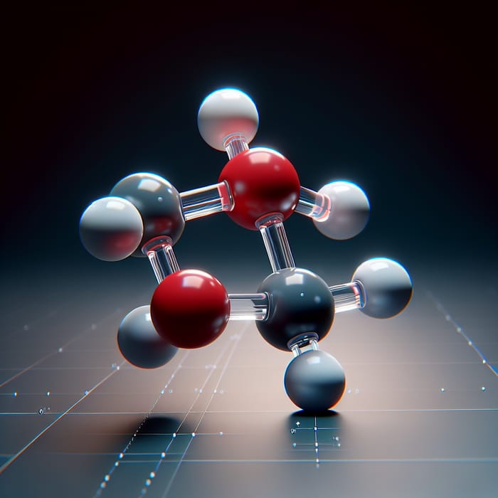 Detailed 3-D Water Molecule Model: Oxygen and Hydrogen Atoms