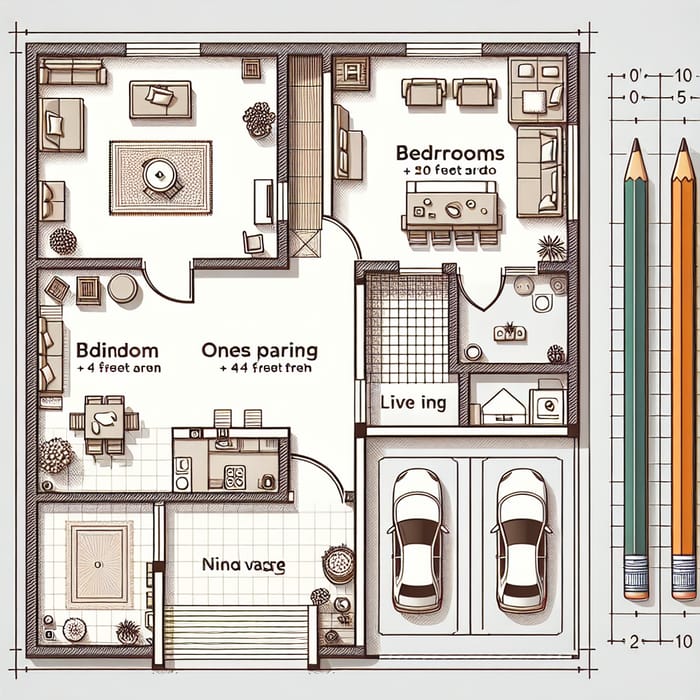 Spacious 20x45 Feet Floor Plan with 2 Rooms, Kitchen, Dining, Living Areas & Car Parking