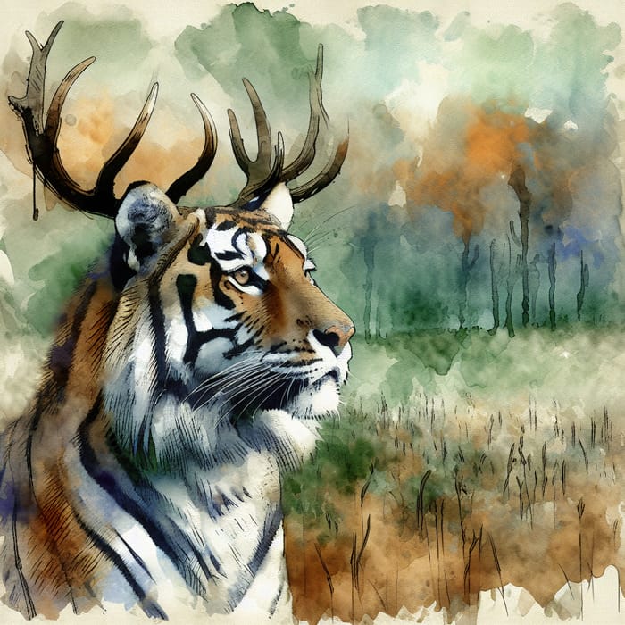 Watercolour Tiger Painting Similar to the Stag Image