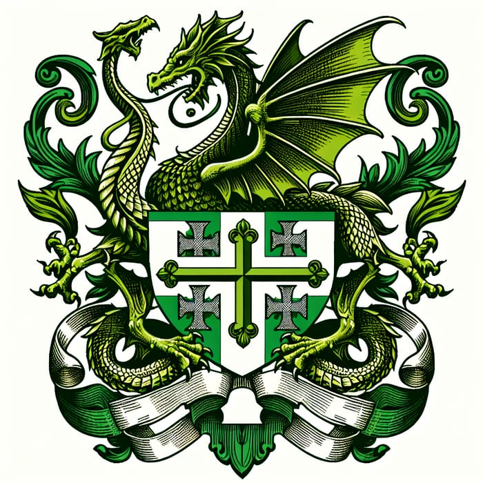 Drawing Style Green Coat of Arms with Friendly Dragon