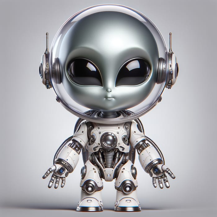 Cute Alien in Transparent Helmet, White Mech Suit