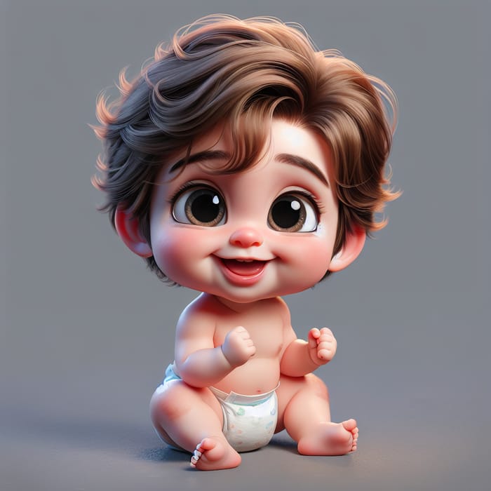 Adorable Baby Boy with Fluffy Hair and Diaper