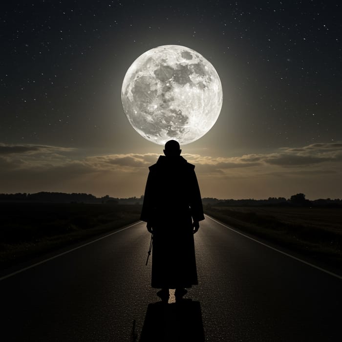 Mysterious Monk Silhouette Under Starry Sky Mysterious Monk Silhouette Under Starry Sky