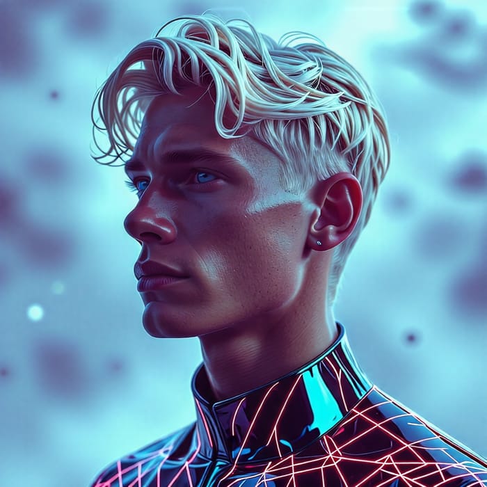 Icy Metaverse Avatar: Platinum Blond Man with Striking Features