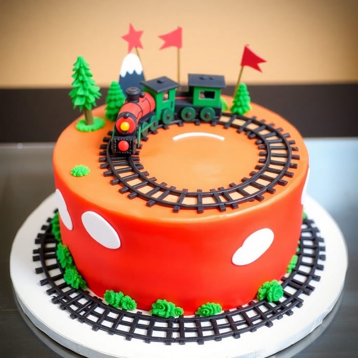 Festive Train Cake Design - Vibrant & Intricate