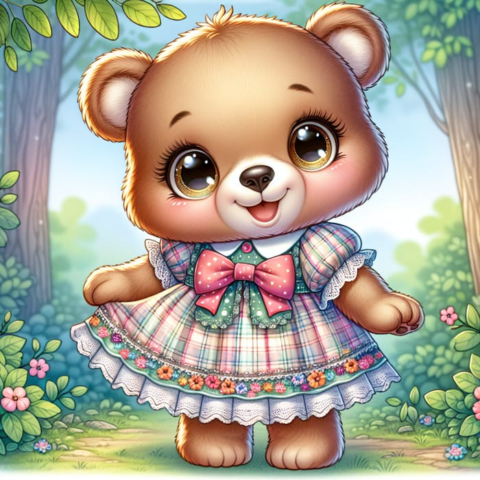 Adorable Bear in Cute Dress - Charming Illustration