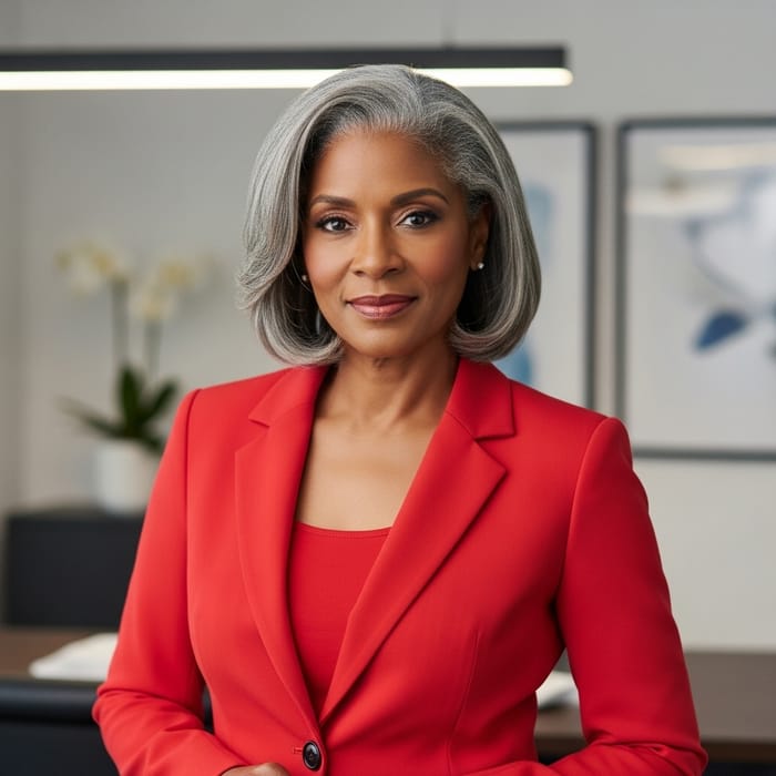 Stunning Black Businesswoman in Elegant Red Suit Stunning Black Businesswoman in Elegant Red Suit