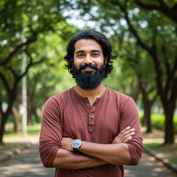 Confident Indian Man in Tranquil Setting