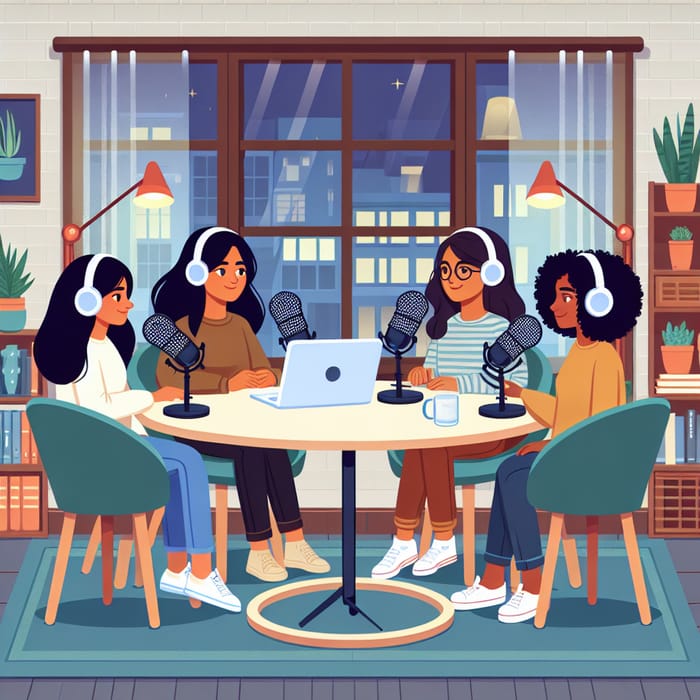 Animated Podcast Studio: Women Engaged in Conversation