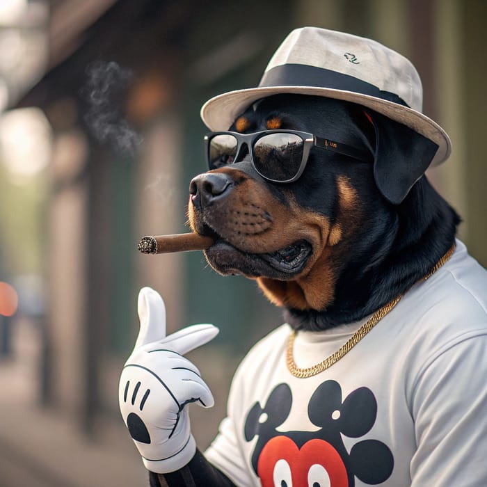 Cool Rottweiler in Hat and Sunglasses