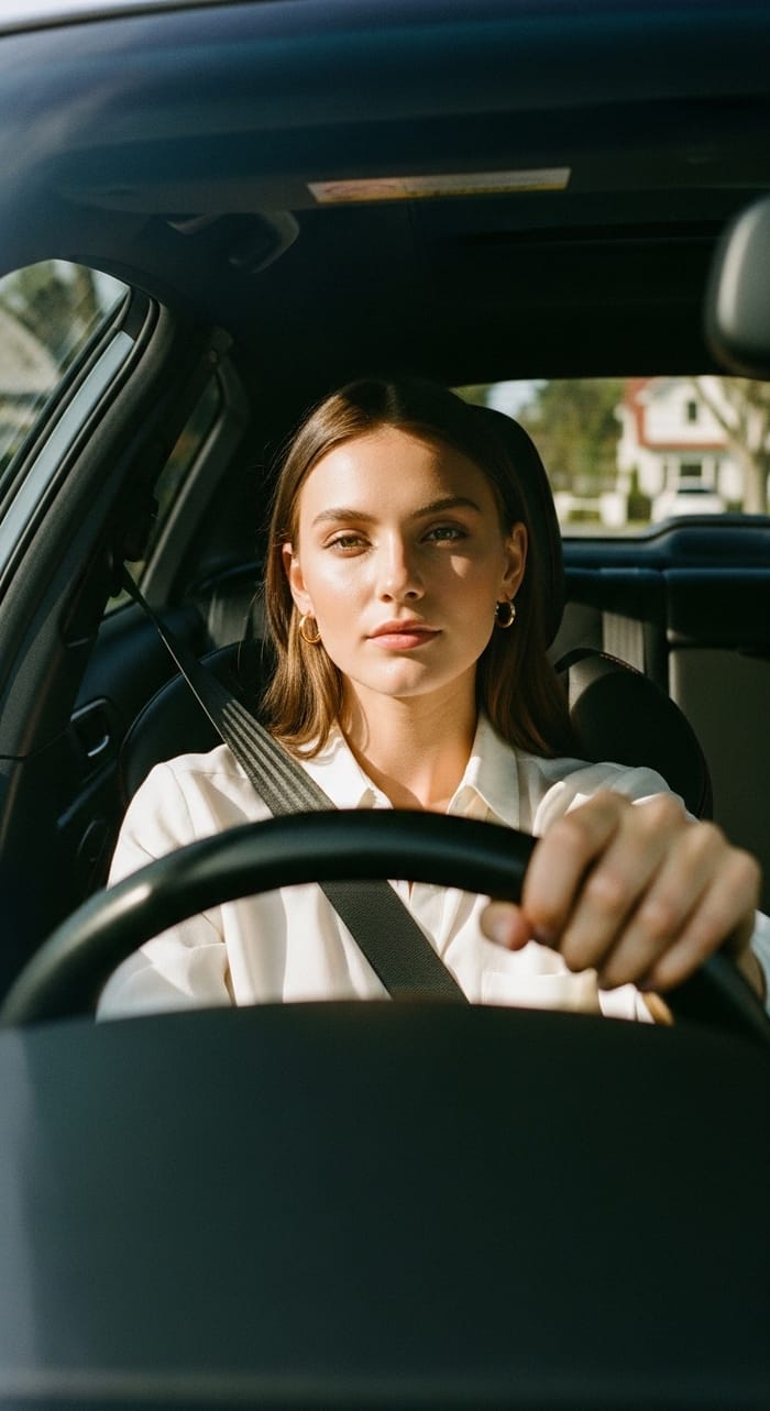 Stunning Model in Sleek Car – Natural Light Photography Stunning Model in Sleek Car – Natural Light Photography