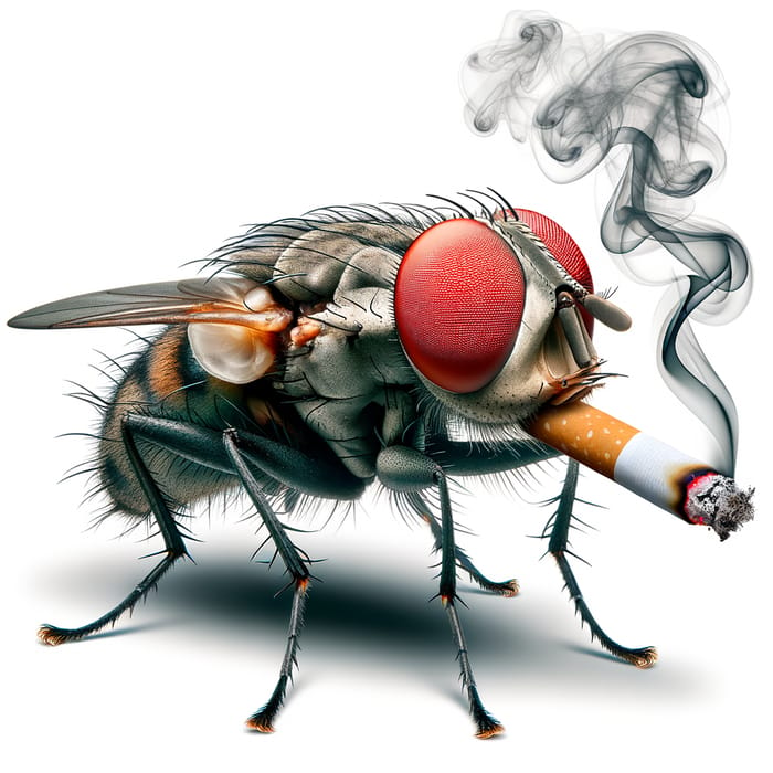 Mystical Fly with Red Eyes Smoking a Cigarette