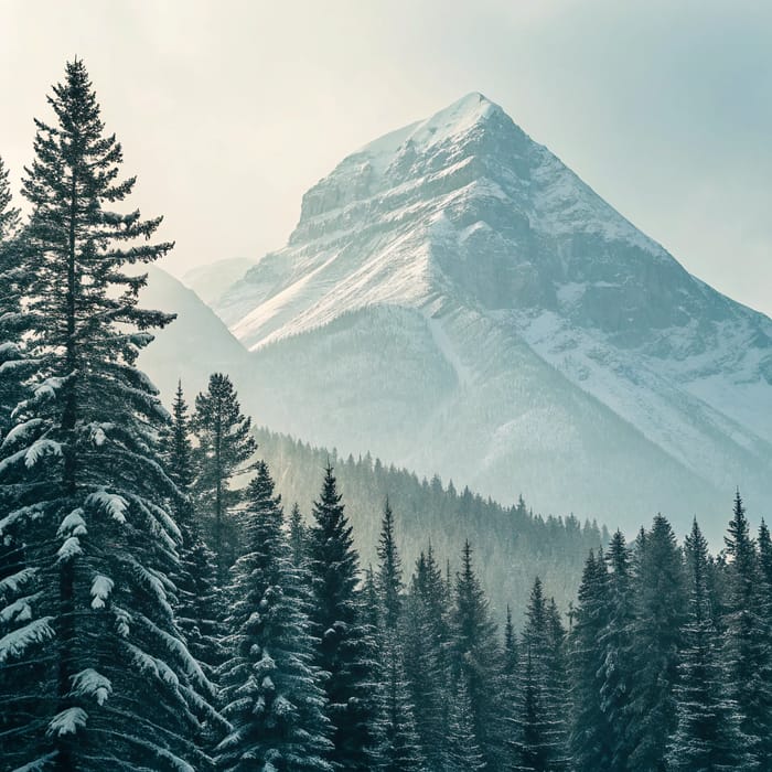 Stunning Double Exposure: Snow Mountain & Pine Trees