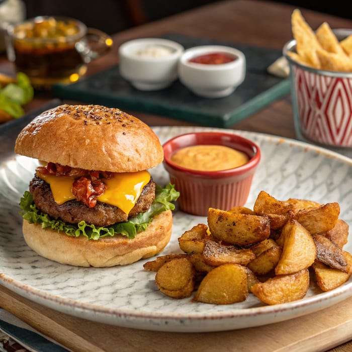 Delicious Cheeseburger and Colombian Fries