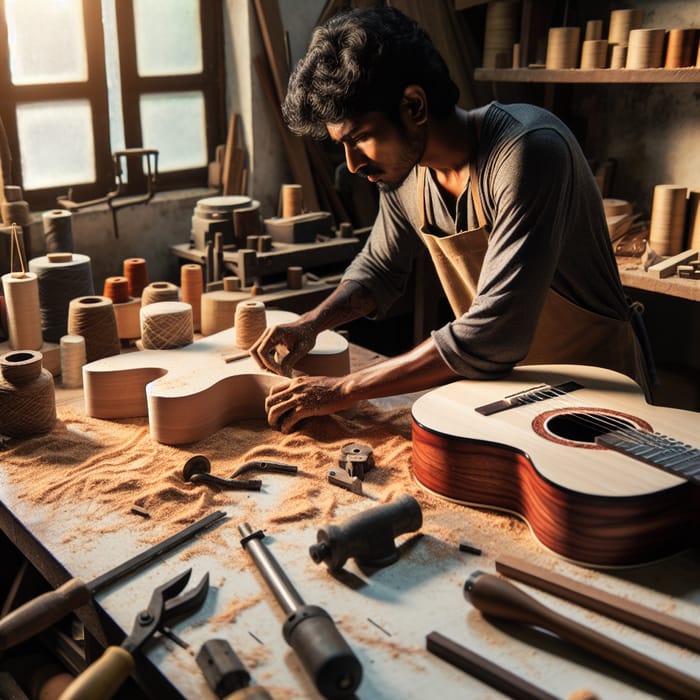 Crafting Guitar: Person Making a Guitar